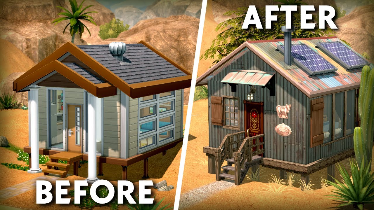 transforming an UGLY EA starter home in The Sims 4