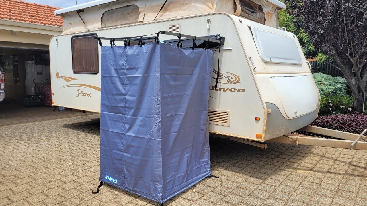 Kings shower awning install onto a caravan