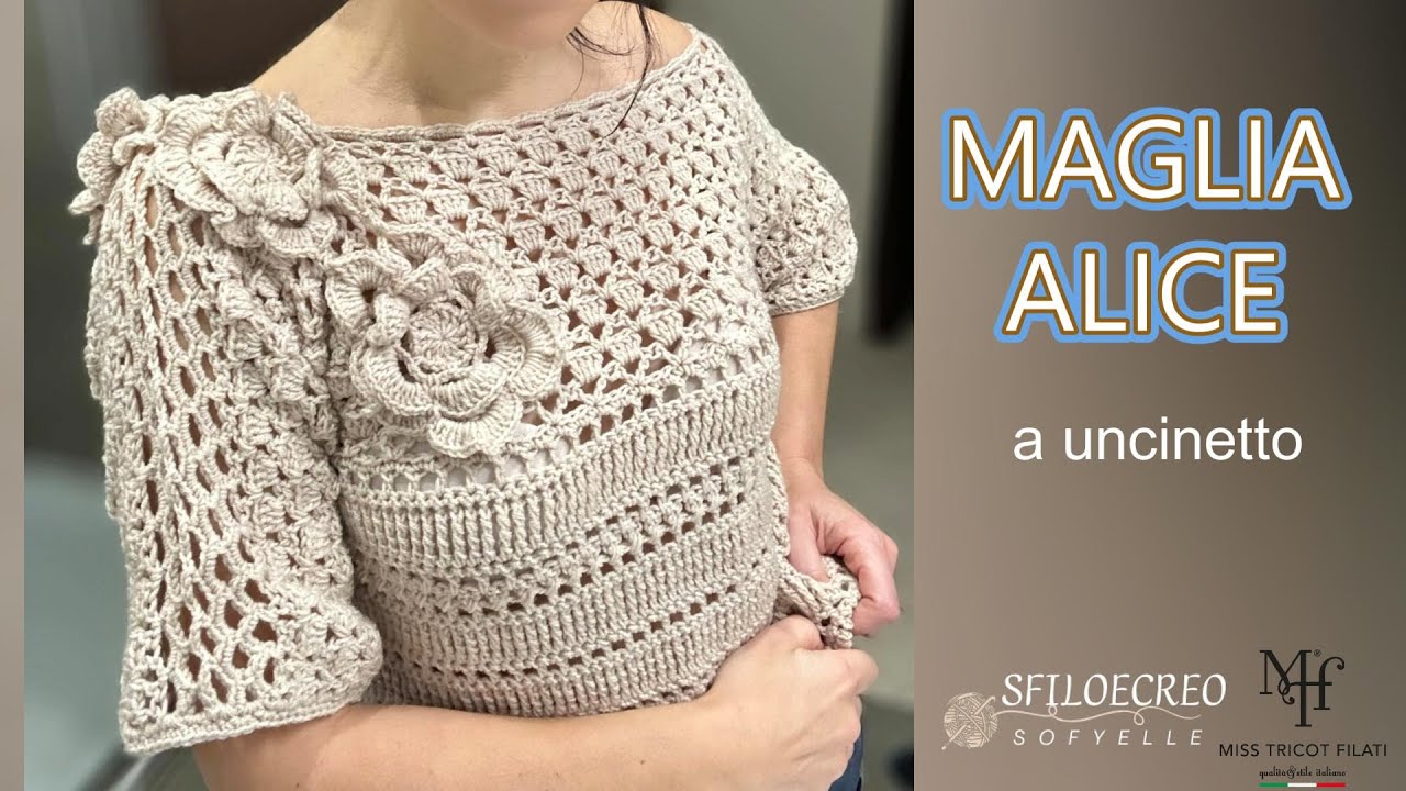 Maglia Alice con fiori a uncinetto