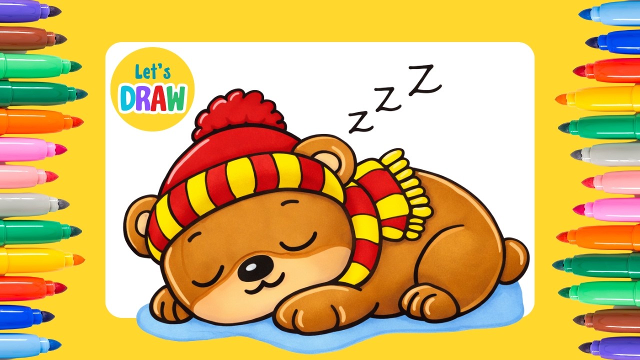How to Draw a Cute Sleeping Bear | Easy Cute Drawing Tutorial ✏️🎨