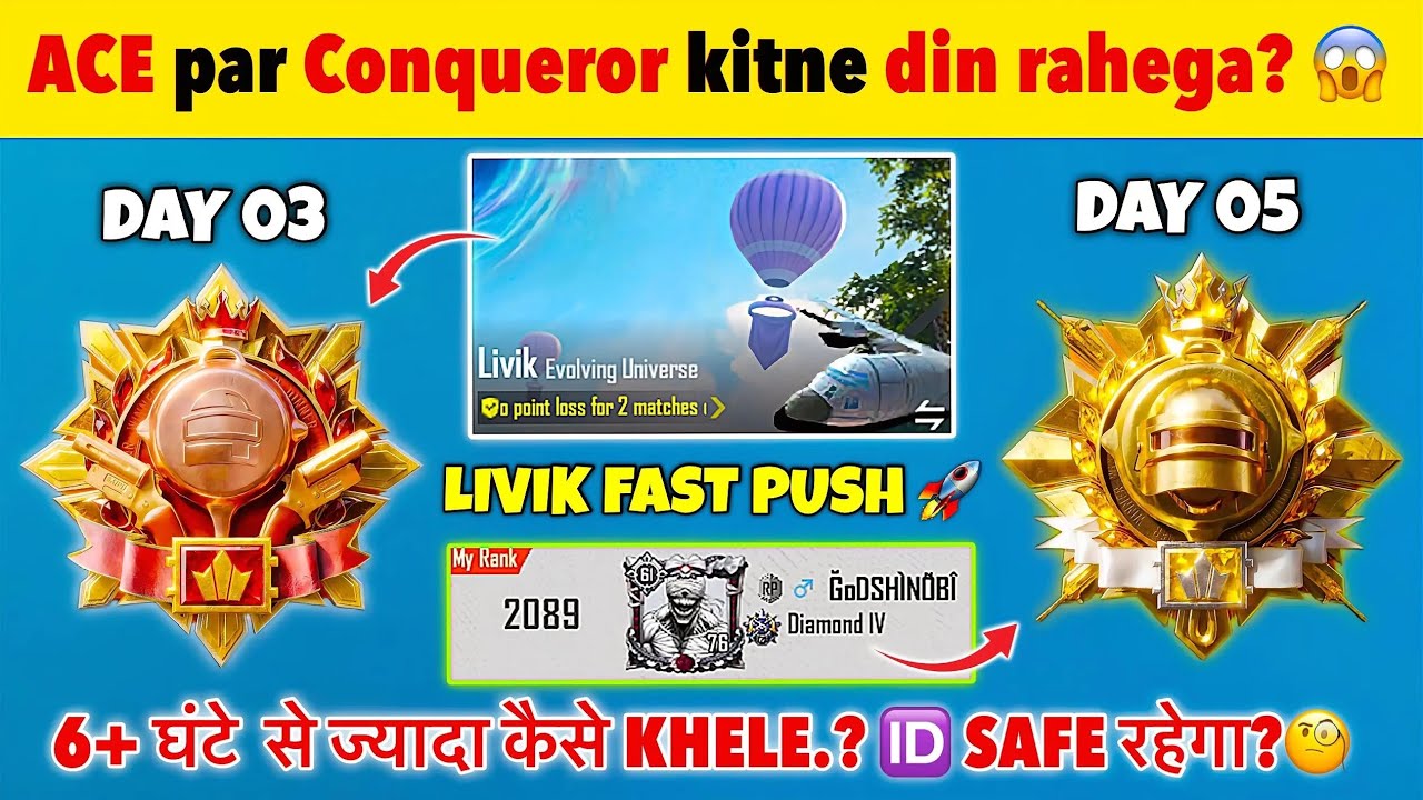 Ace to Conqueror Kitne Din? 😱 6+ Hours Safe? Livik Diamond to Conqueror Tips 🔥