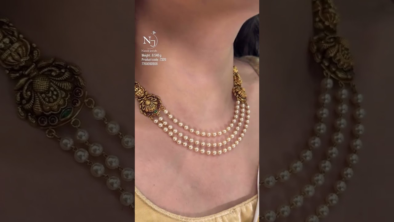 very beautiful and lightweight gold pearl step necklace design and start from 5 grams
