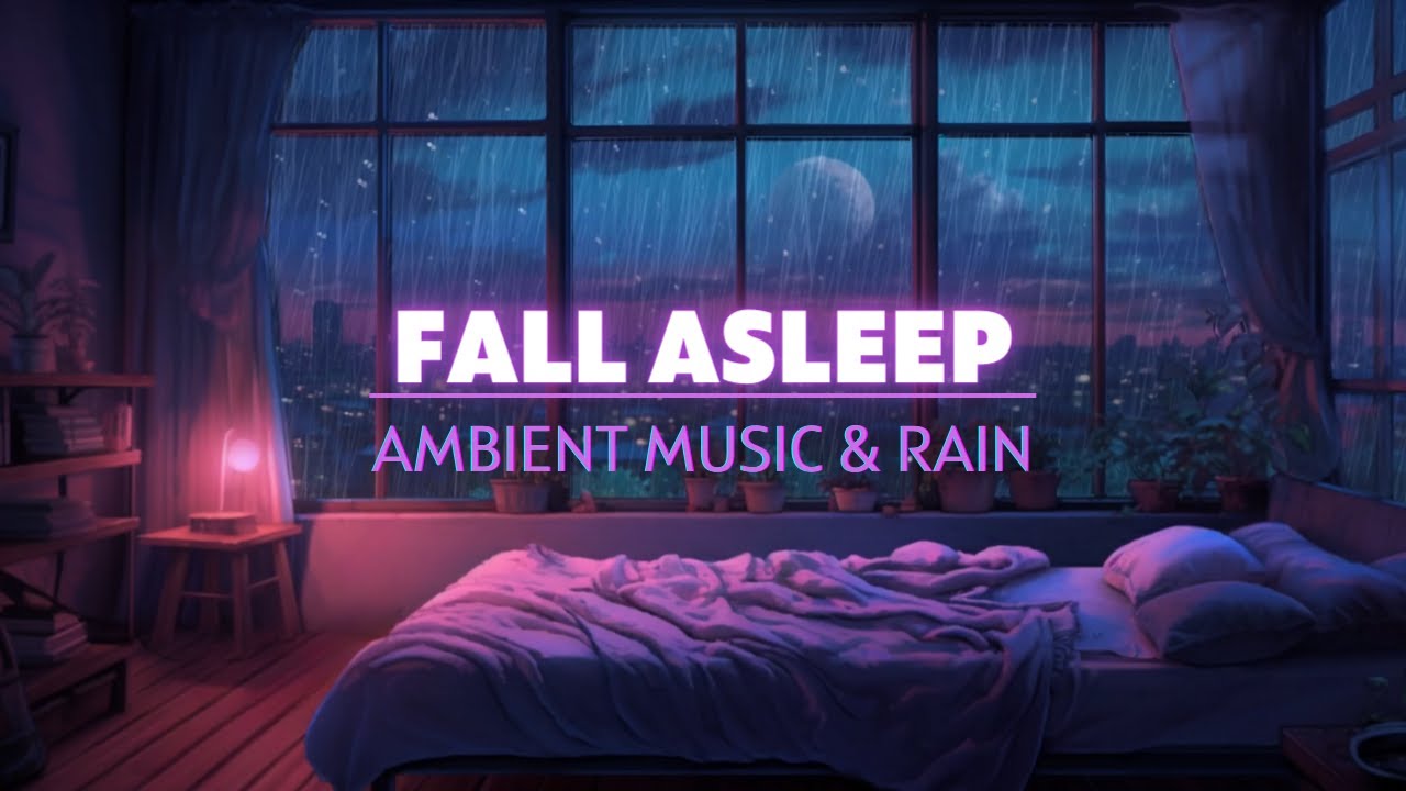 💤Cozy Purple Bedroom - Fall Asleep on a Rainy Night - Ambient Music and Rain