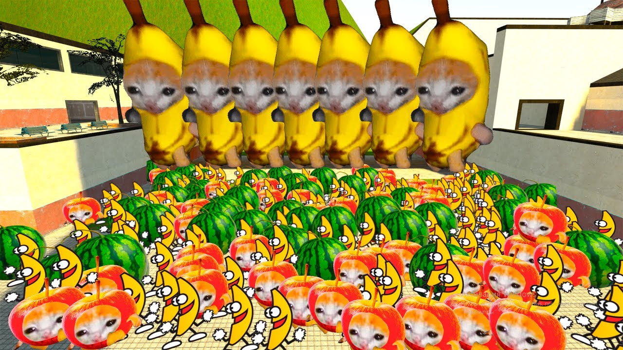 Frut Invasion Again! Banana, Banana Cat, Apple Cat, Watermelon Nextbot Gmod