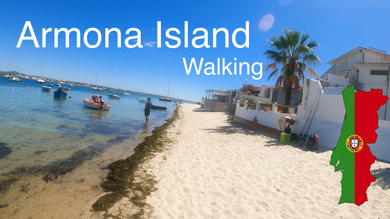 Walking in the streets of Armona Island - Small Atlantic Island - Algarve, Portugal - 4K Ultra HD