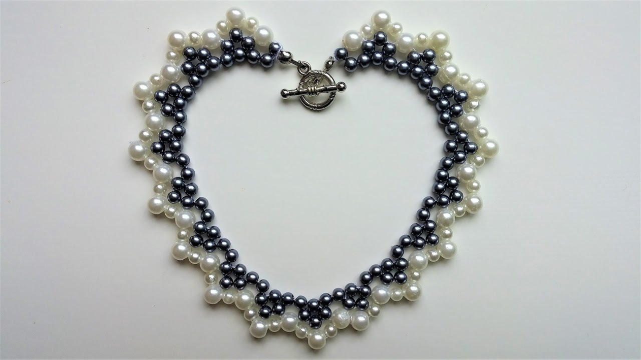 How to make handmade  white and black pearl necklace. beginners tutorial