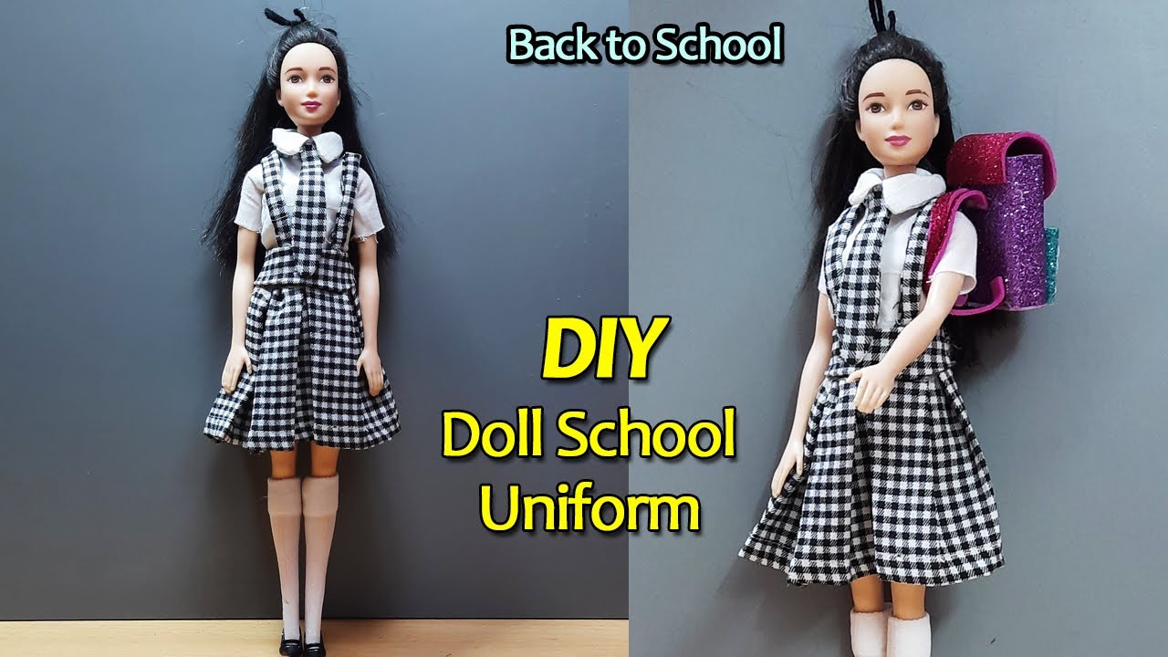 How to Make Doll School Uniform - School Set - School Bag | DIY Barbie Dress making | Doll Crafts