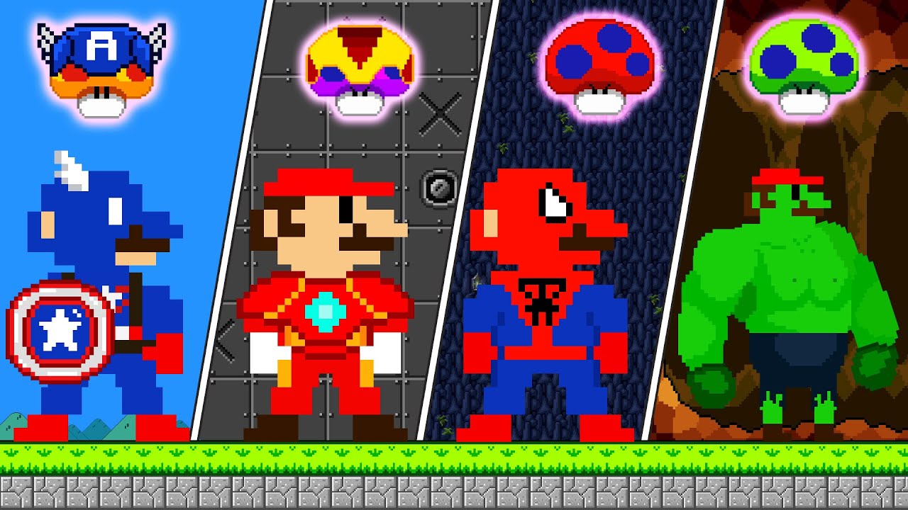 Super Mario Bros. but Mario has The AVENGERS Powerups | Game Animation