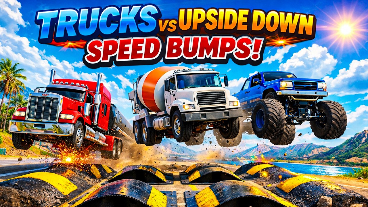 Trucks Cars vs Massive Speed Bumps vs Giant Bulge BeamNG Drive