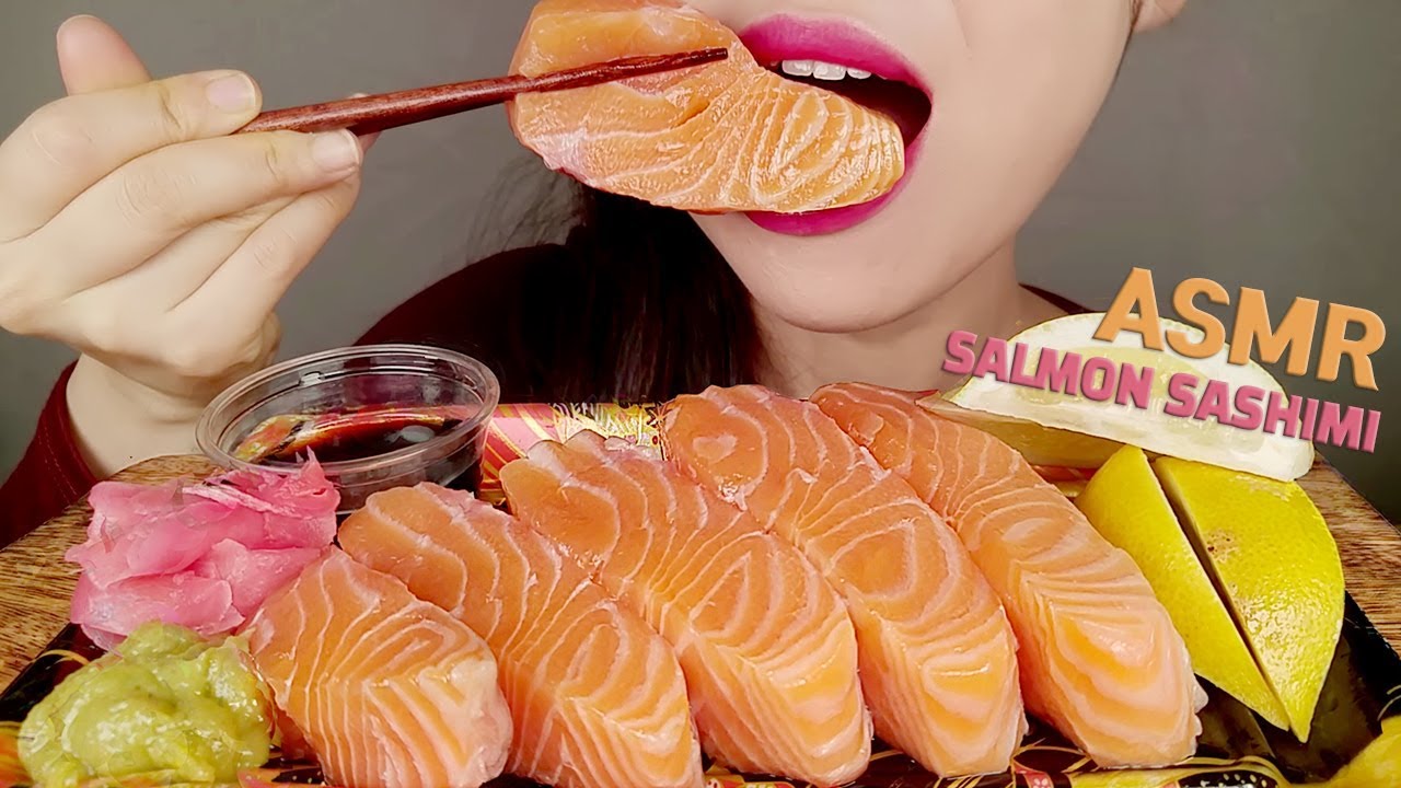 SALMON SASHIMI ASMR EATING SOUNDS MUKBANG KOREAN + 연어회 먹방 리얼사운드