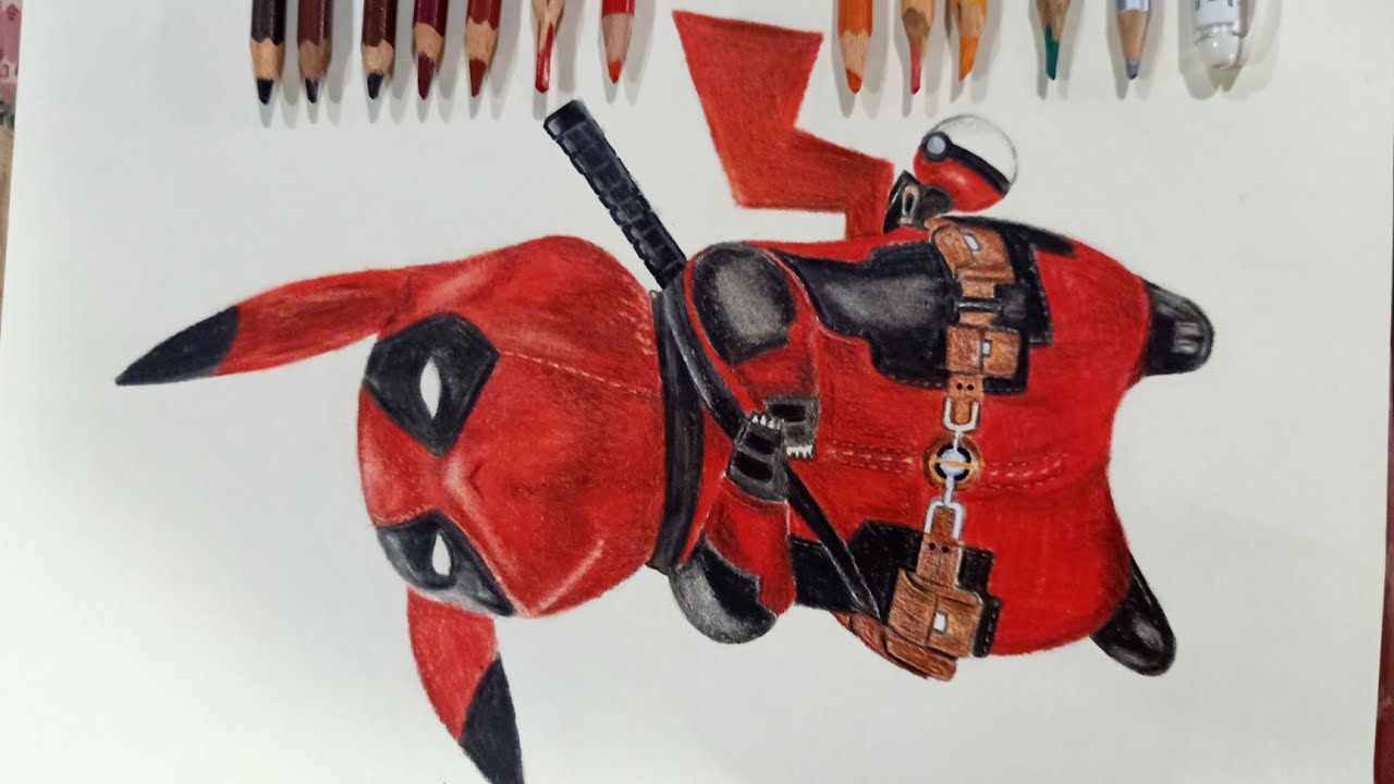 Drawing Deadpool Pikachu | Colored Pencils #Pikachu #Deadpool