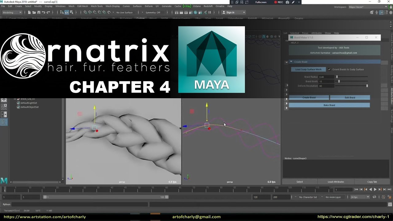 Ornatrix/Maya. Draw guides and braid creation with Braid Maker.