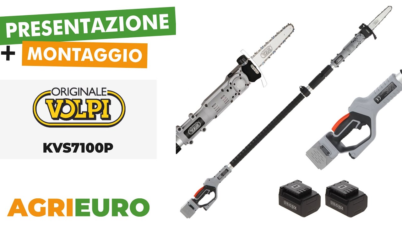 Presentazione e montaggio del Volpi KVS7100P - Potatore a batteria su asta telescopica 250/350 cm