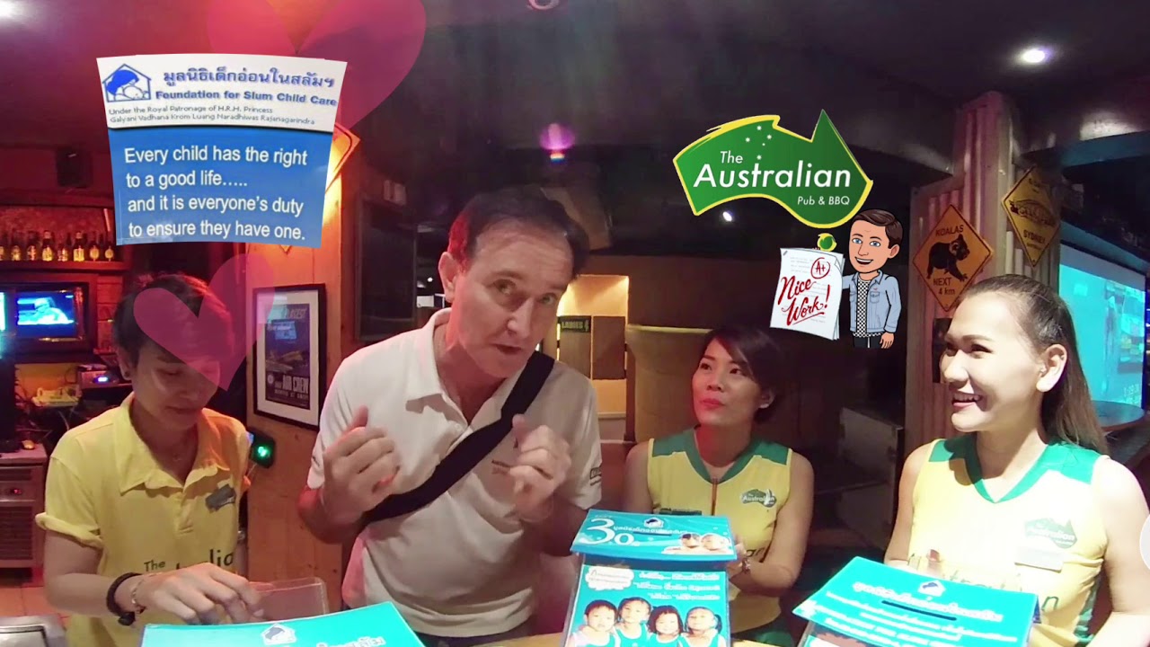 Collect charity money box from Aussie Pub Bkk