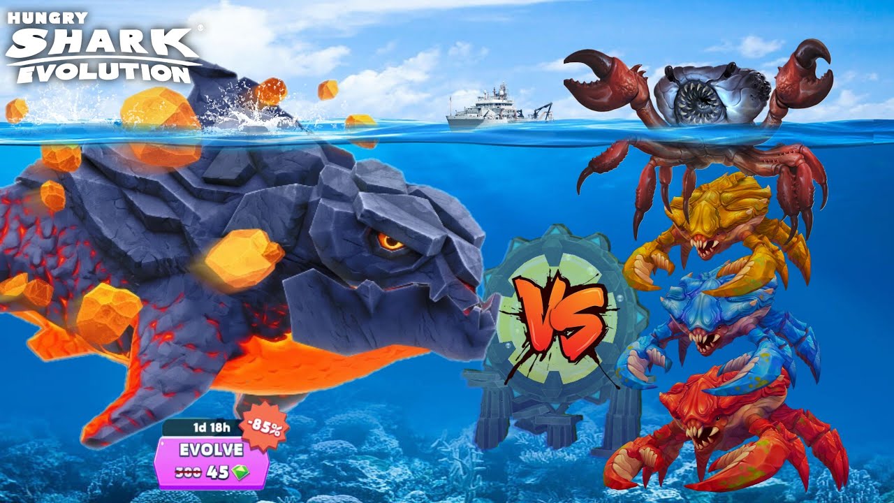 LAVA PYRO SHARK UNLOCKED VS ALL GIANT CRAB BOSS - BIG SHARK | HUNGRY SHARK EVOLUTION