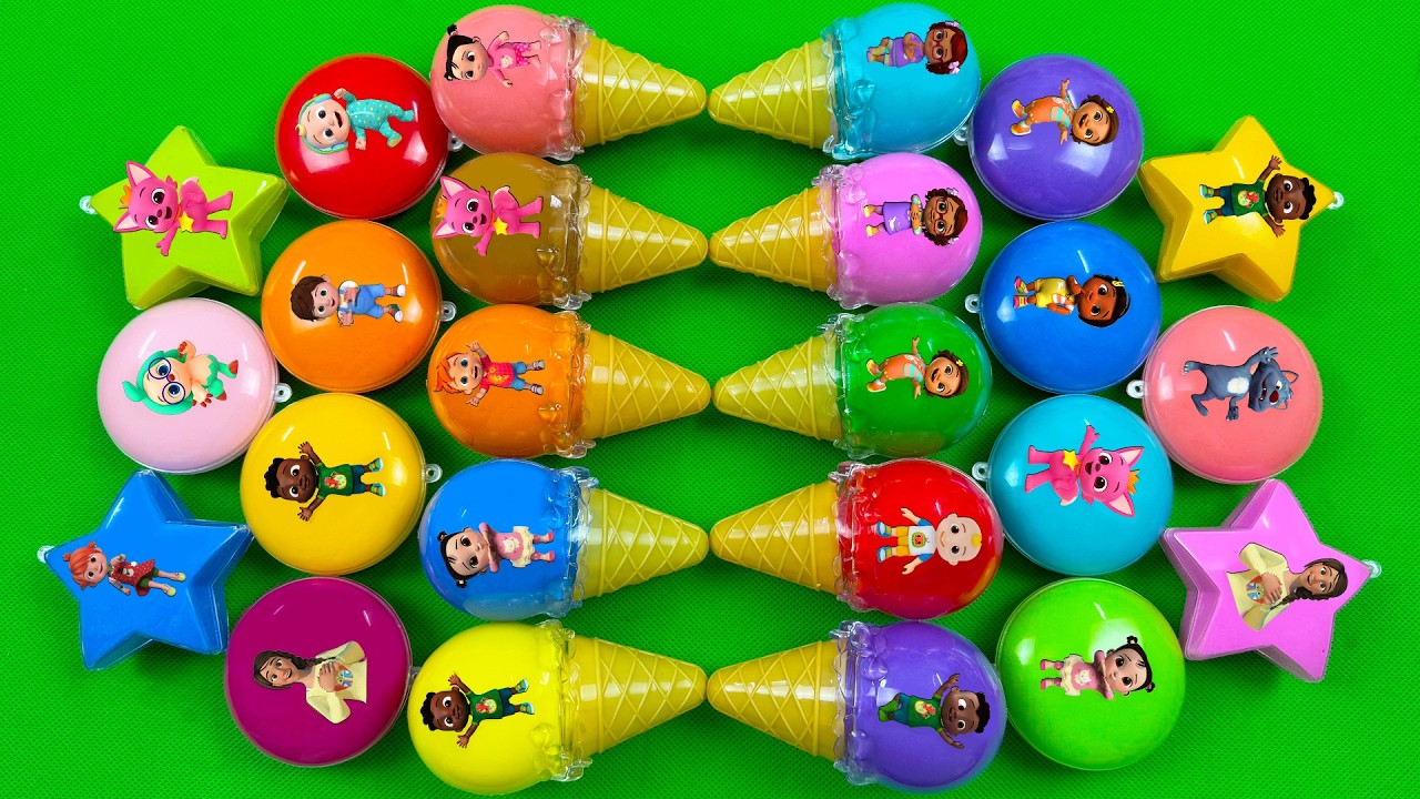 Cocomelon Slime 🏳️‍🌈 Looking For Pinkfong Clay with Ice Cream, Cake! Satisfying ASMR Slime