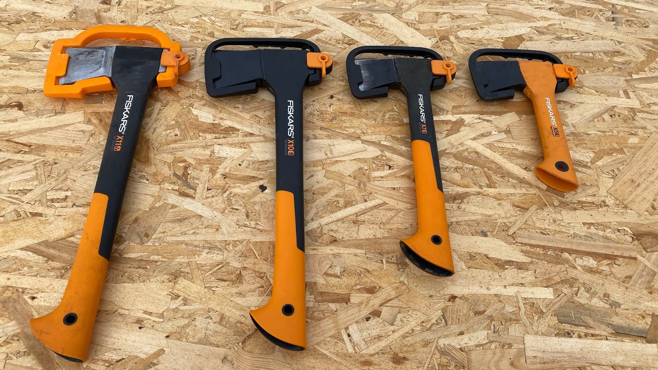 Testing Fiskars x5, x7, x10, x11 axes for splitting and cutting wood.( topoare pt. crapat si taiat.)