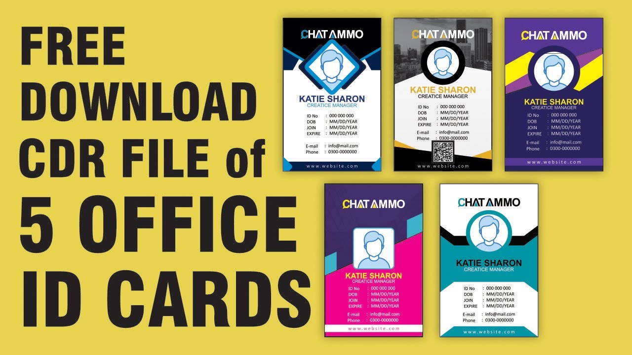 Free Download 5 Office ID Cards CDR File by #Farooq_Graphics.