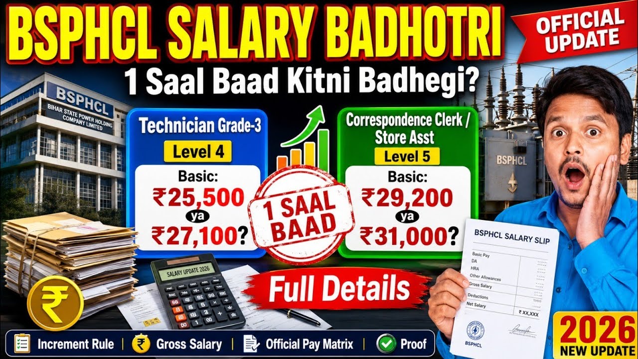 Bsphcl technician grade 3 and Correspondence clerk store assistant ek sal bad salary kitni hogi