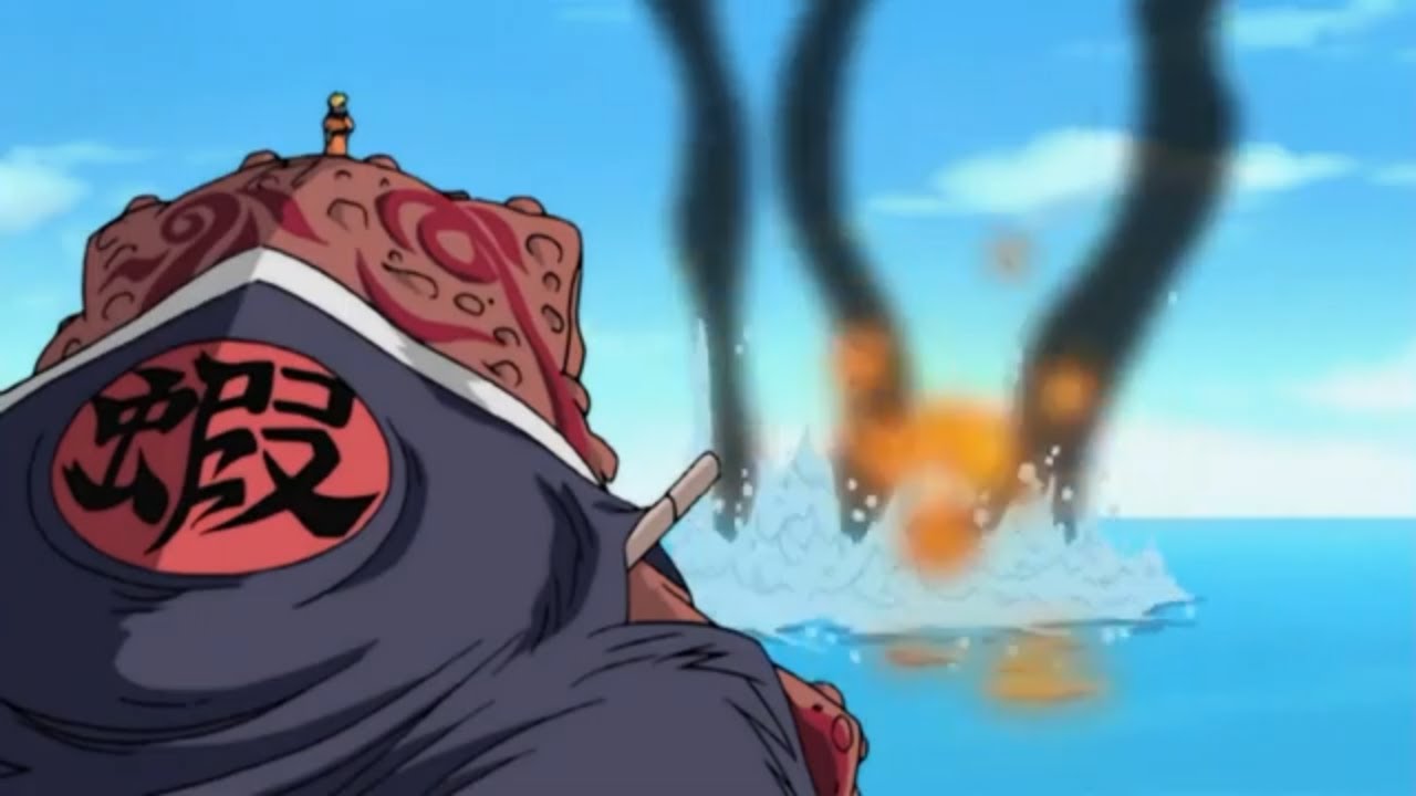 Naruto summons Gamabunta to fight a water elemental and gets blasted into space