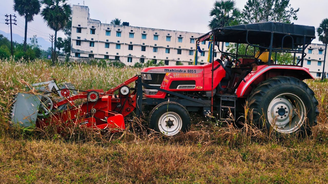 Mahindra arjun novo 605 di tractor goes to crop cutter par performance in solakadu performance 