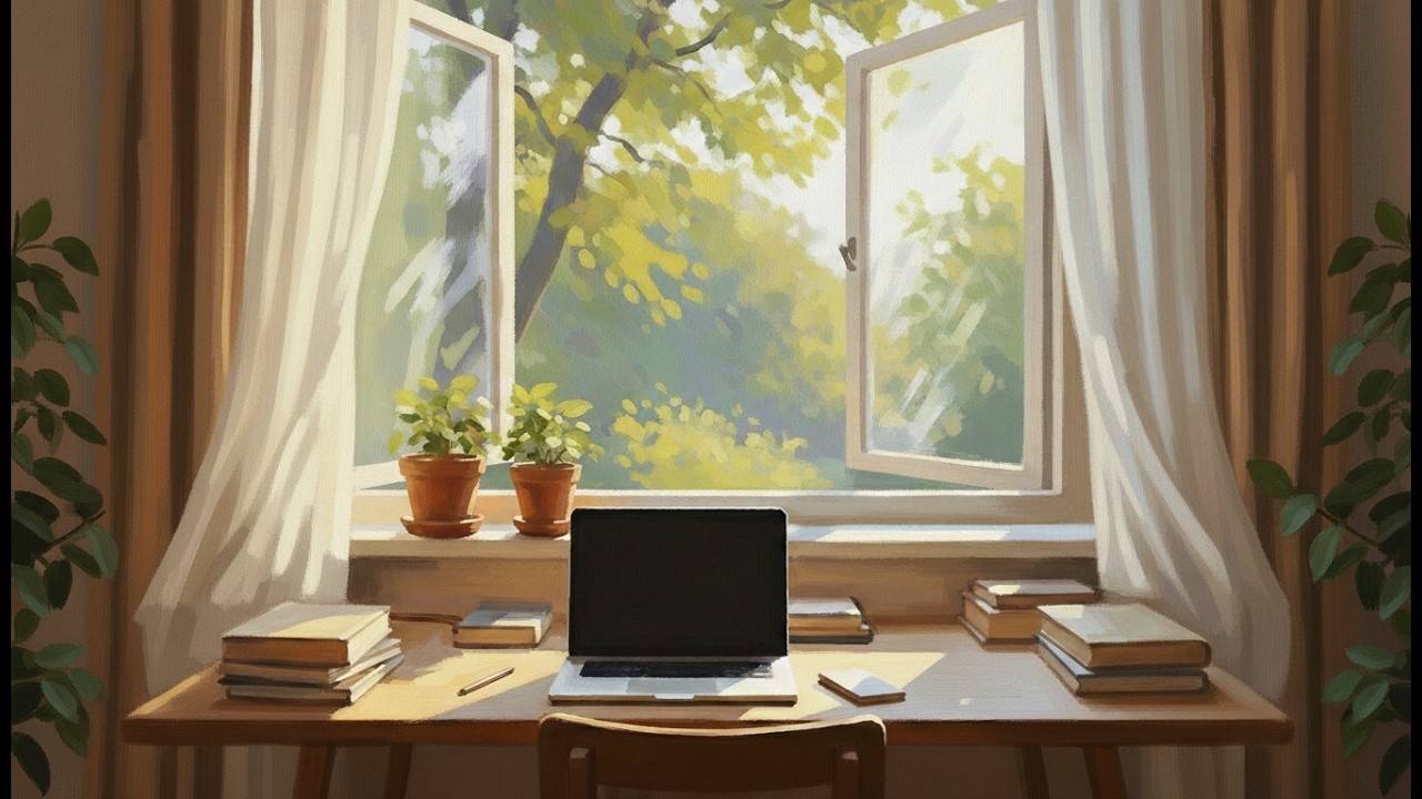 Cozy Study Room with Soft Morning Light — 1 Hour Gentle Piano for Focus