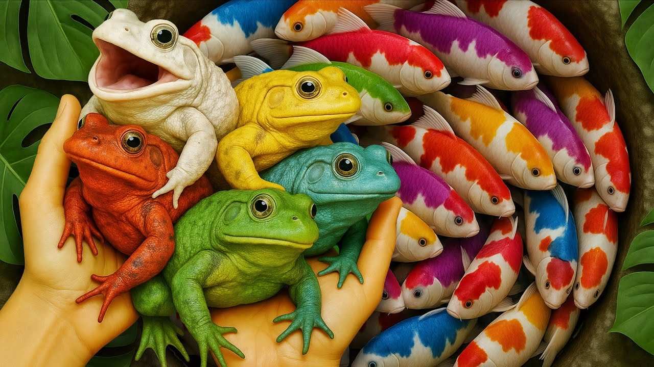 Catch beautiful aquarium fish in small pond: baby turtles, Iguana, Oscar fish, catfish, Frogs, Nemo