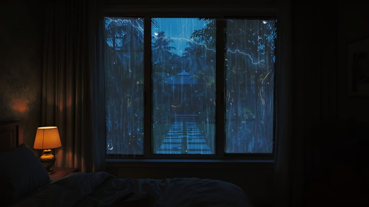 Thunderstorm Sounds at Night | Heavy Rain and Thunder Outside Cozy Window Ambience