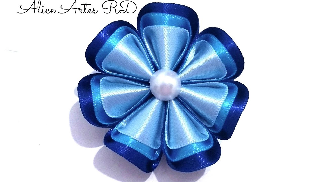 Como fazer flor de fita em três camadas   Aula 93
