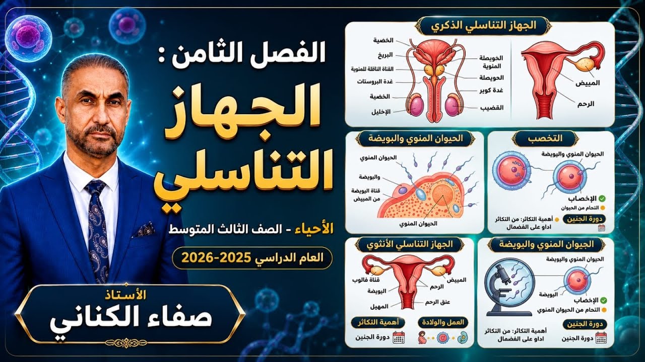أحياء الثالث المتوسط 2026/ الفصل الثامن/ الجهاز التناسلي / المحاضرة 1