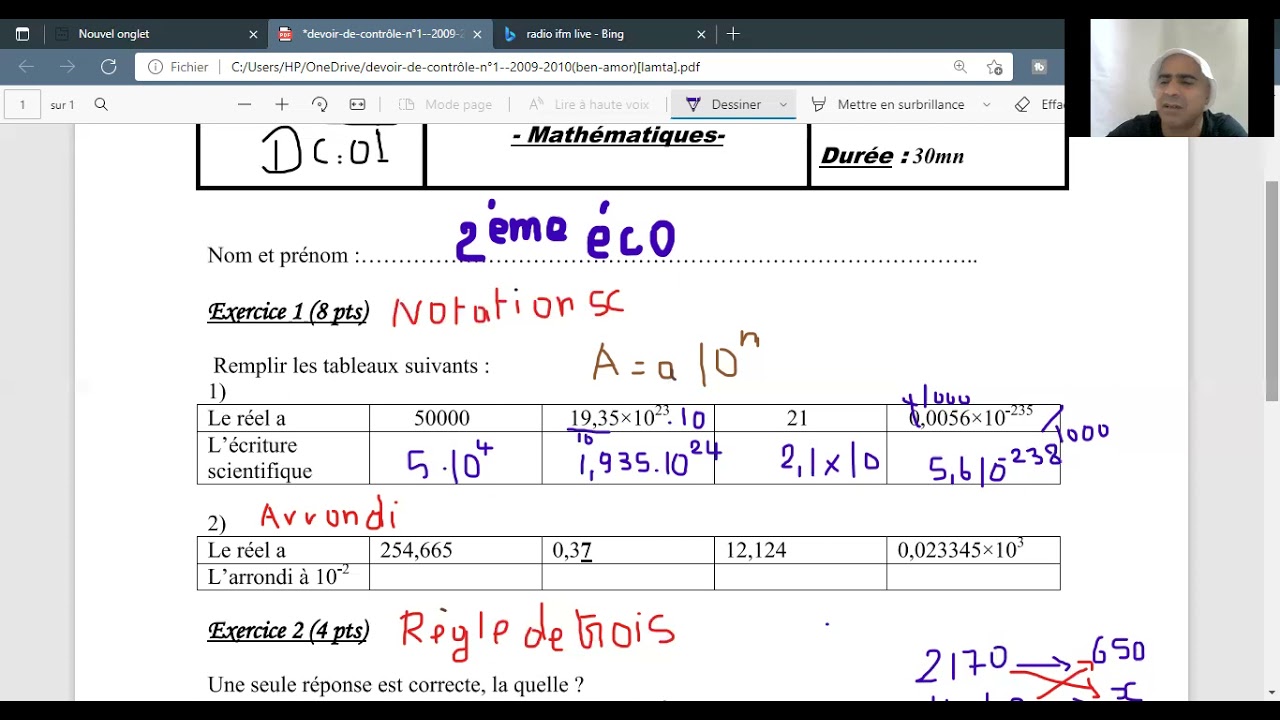 CORRECTION  DU DEVOIR DE CONTROLE N° 01 , LES POURCENTAGES