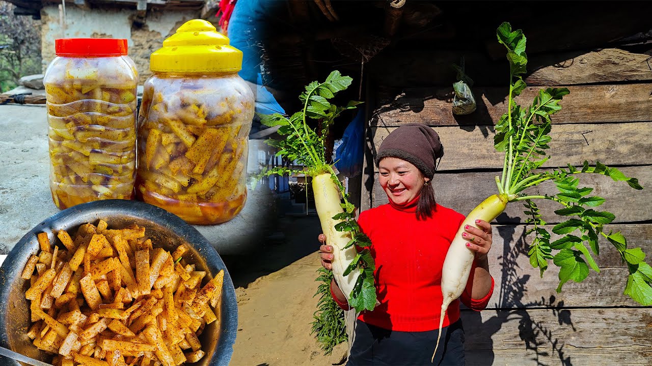 Village-style Radish pickle making in the village मैले आज गाउमा मुलाको अचार बनाय Nepali Village vlog