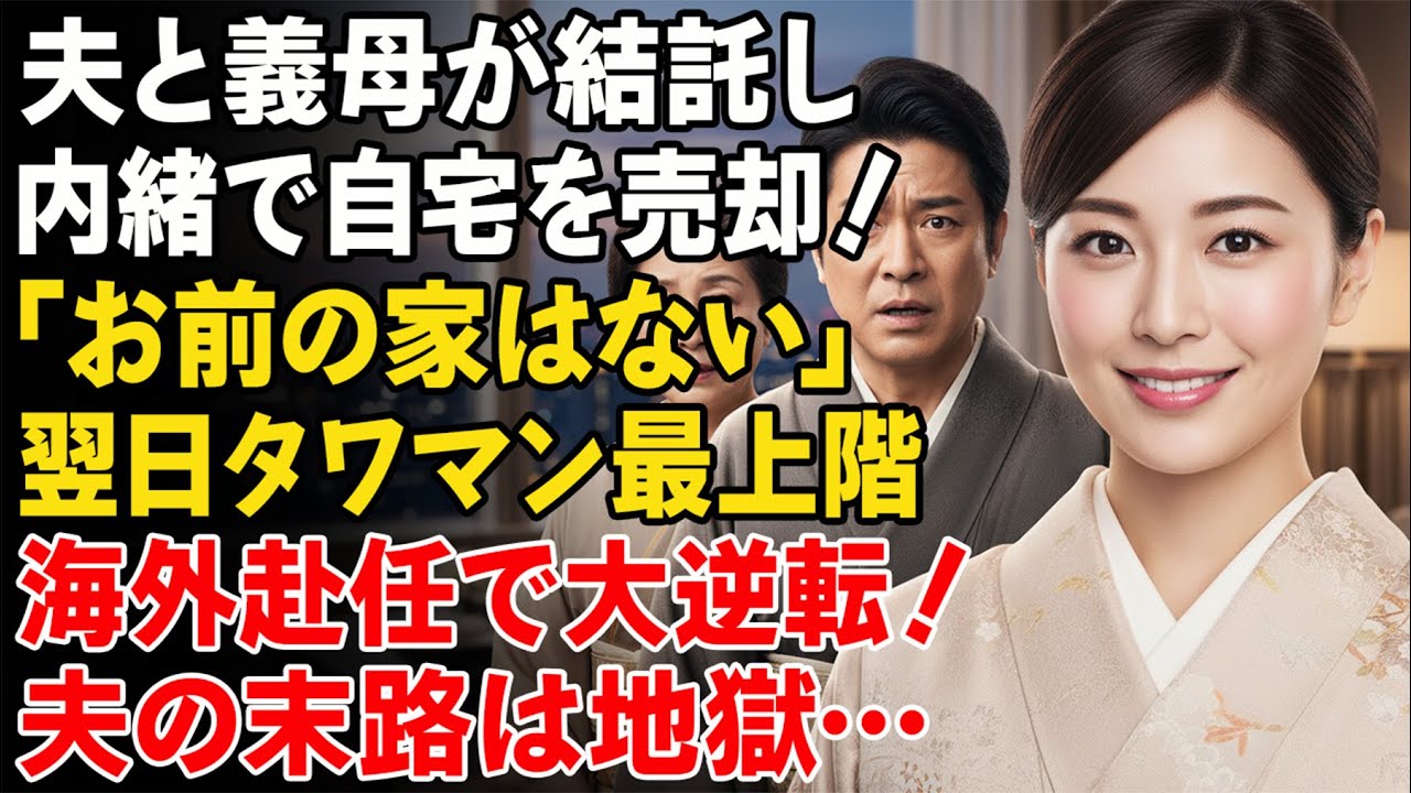 夫が義母と結託し私に内緒で自宅を売却。「母と暮らす、お前は行く所ないだろ？」私は笑って答えた。翌日、都内タワマン最上階へ引っ越し海外赴任が決まった…
