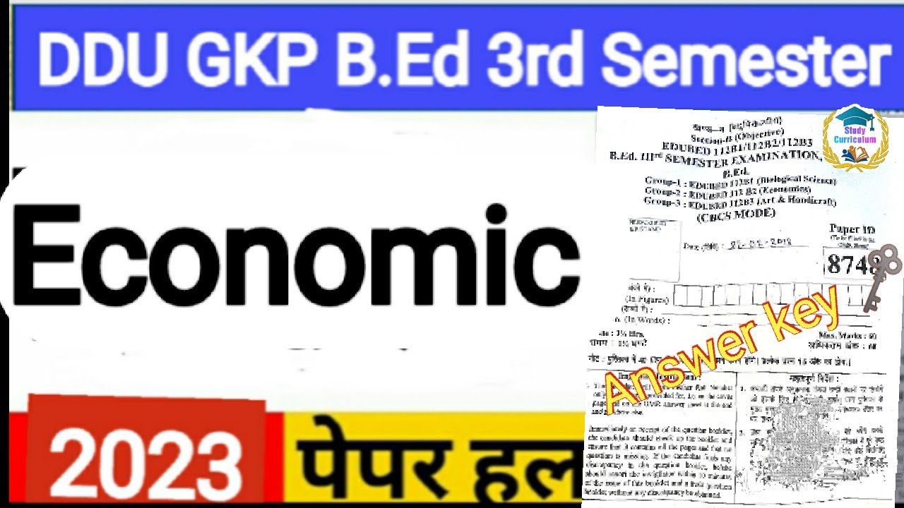 Answer key//Ddu GKP BEd 3Rd Semester (Economic)/Question paper Solved/@StudyCurriculum