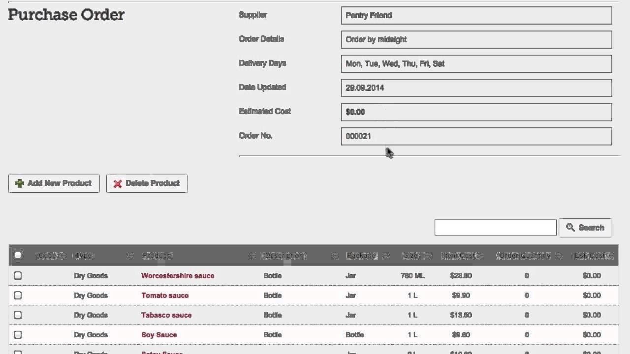 Stock Ordering with recipe costing software Kitchen Friend