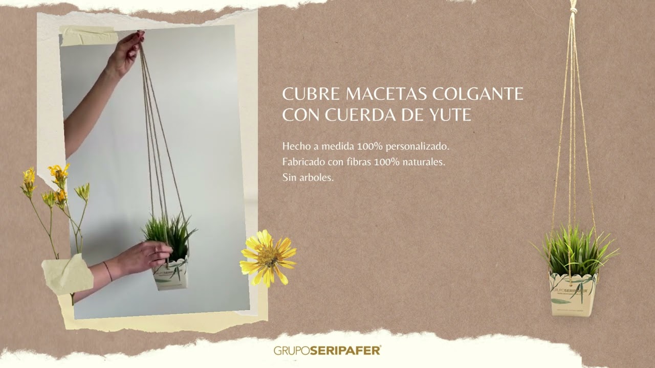 Cubre macetas colgante con cuerda de yute | Merchandising sostenible Ecoplus