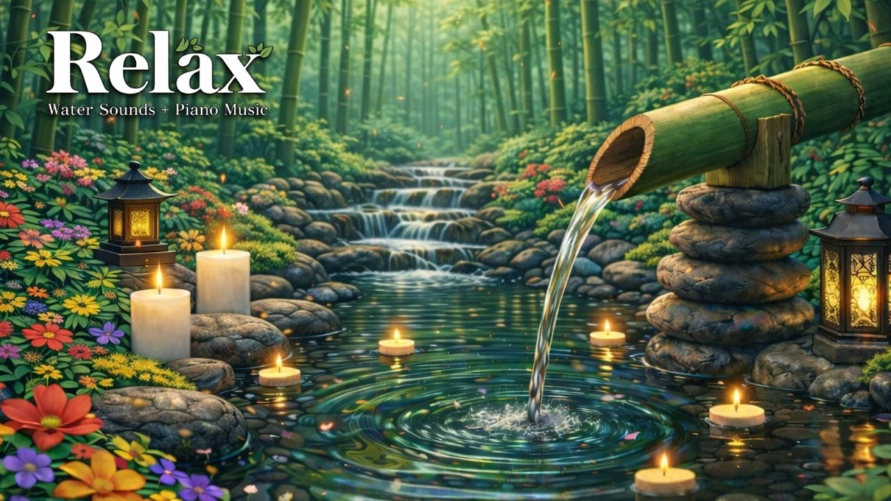 Relaxing Music Relieves Stress, Anxiety, and Depression 🌿 Bamboo Water Sounds + Healing Piano Music