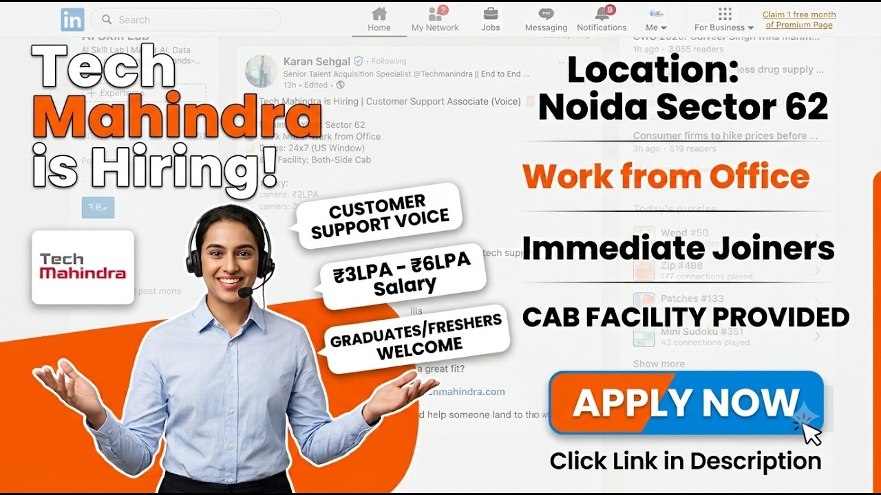 Tech Mahindra Customer Support Associate (Voice) | Noida | Freshers & Experienced | Apply Now