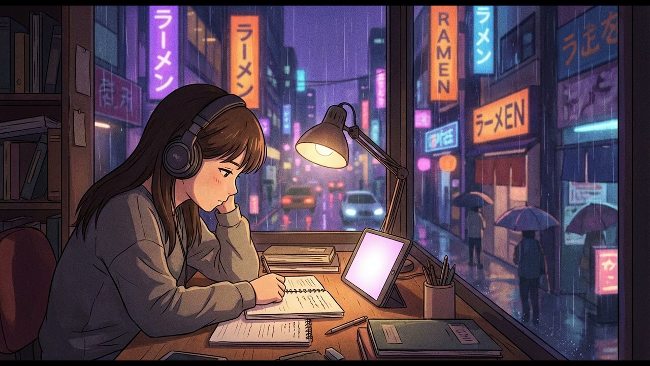 Rainy Neon Streets Lofi ✨ | 2AM Study Beats in Anime Tokyo