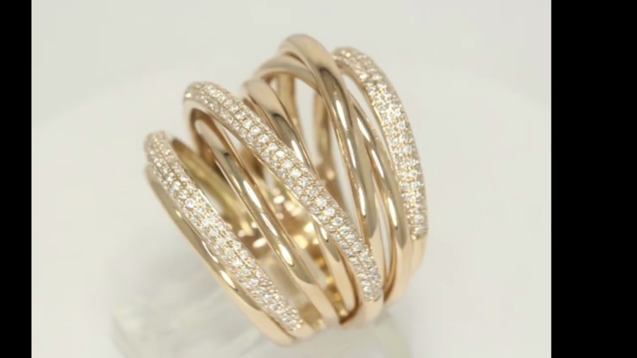 Diamond Criss Cross 8 Row Ring 14K Rose Gold 1.05CT Size 7 1/2 - 30787
