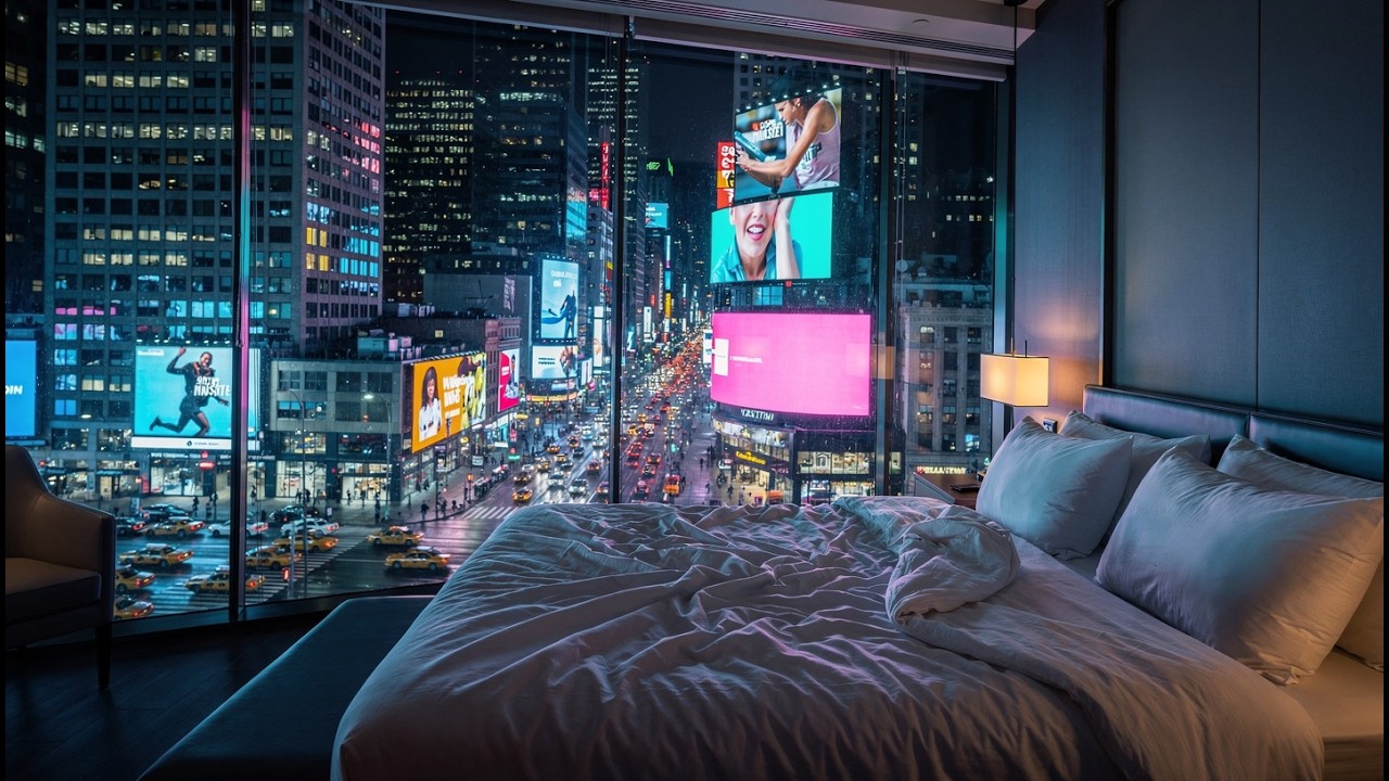 🌧️🌆 Times Square Rain Sounds at Night