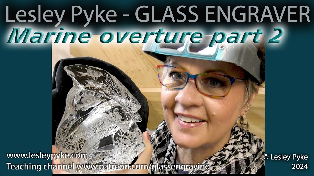 Glass engraving tuition - Marine Overture - under the sea, turtle and fish. Part 2