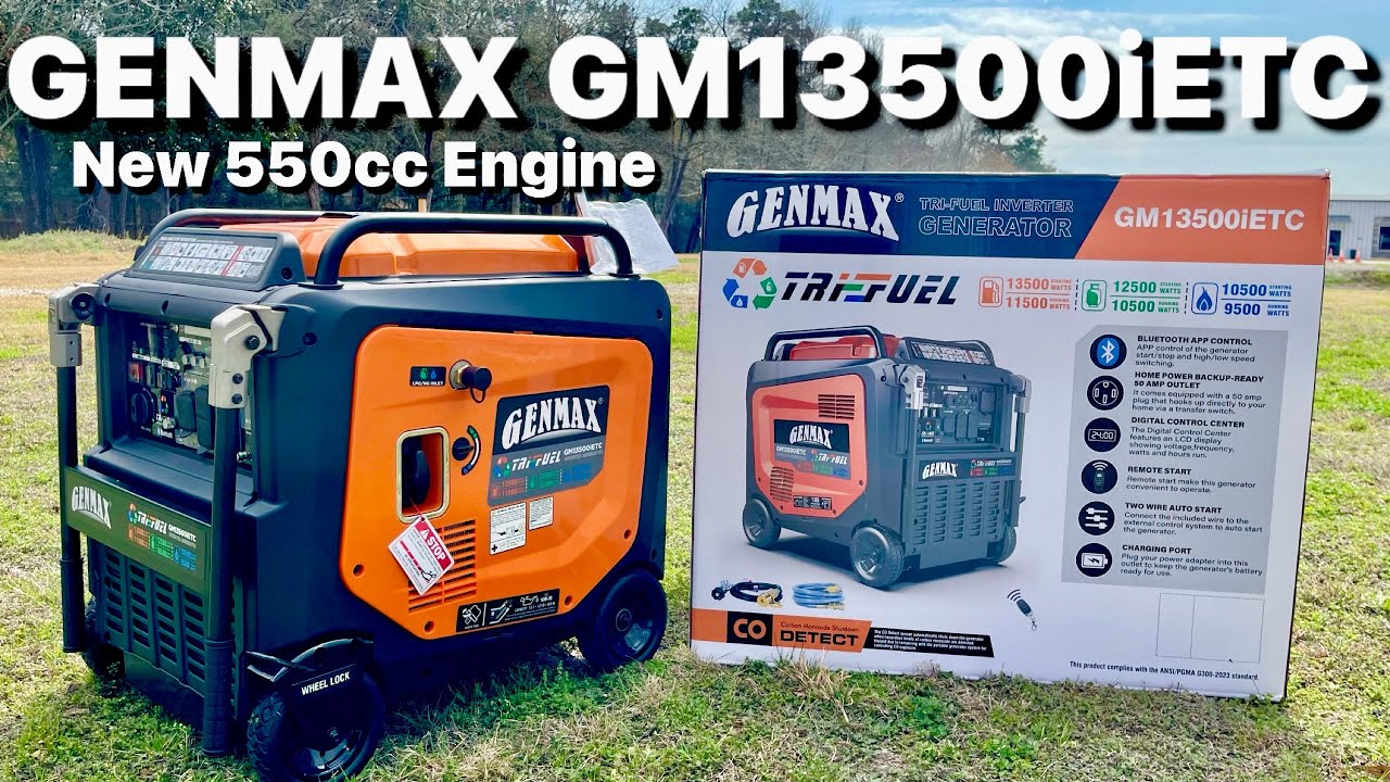 GENMAX 13500iETC Tri-Fuel Inverter Generator 2-Wire Auto-Start, Bluetooth & CO Sensor, 550cc Engine