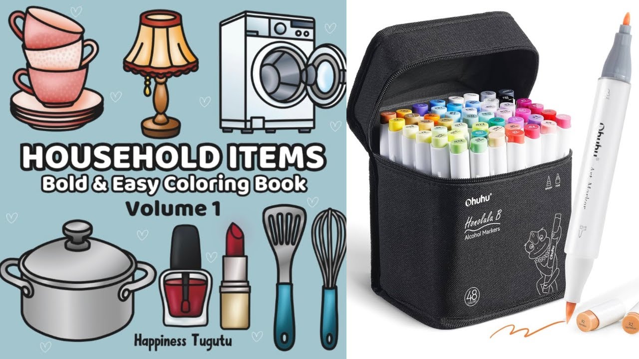 Household Items Coloring Book ☕️🥄 Book Flip Through 💄 Color With Me | Satisfying ASMR 🍽️🥰