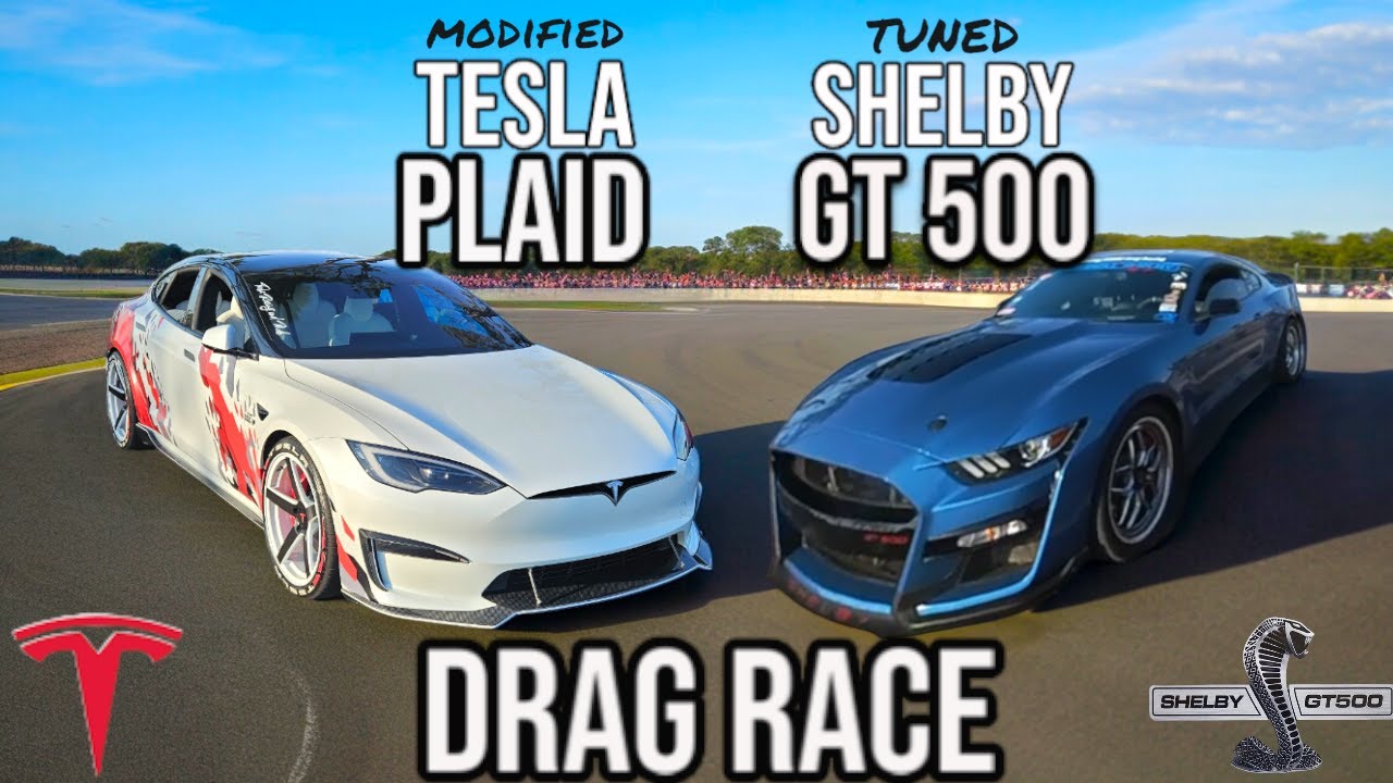Tesla Plaid Vs. Shelby Gt 500 And More: Drag Racing Madness On The Strip!