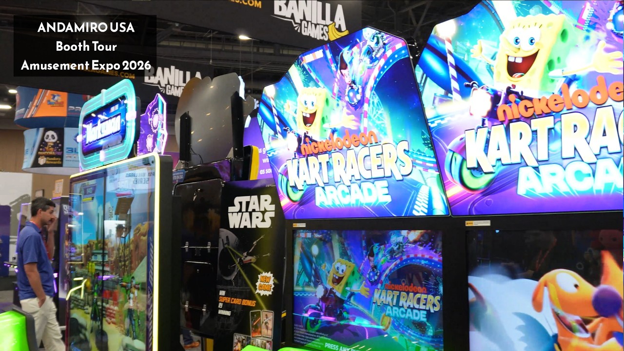 Экскурсия по стенду Andamiro USA + многое другое. Игровой зал Nickelodeon Kart Racer на выставке ...