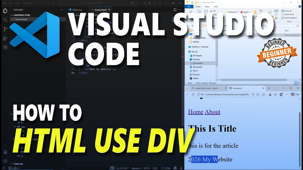 Visual Studio Code HTML How To Use Div