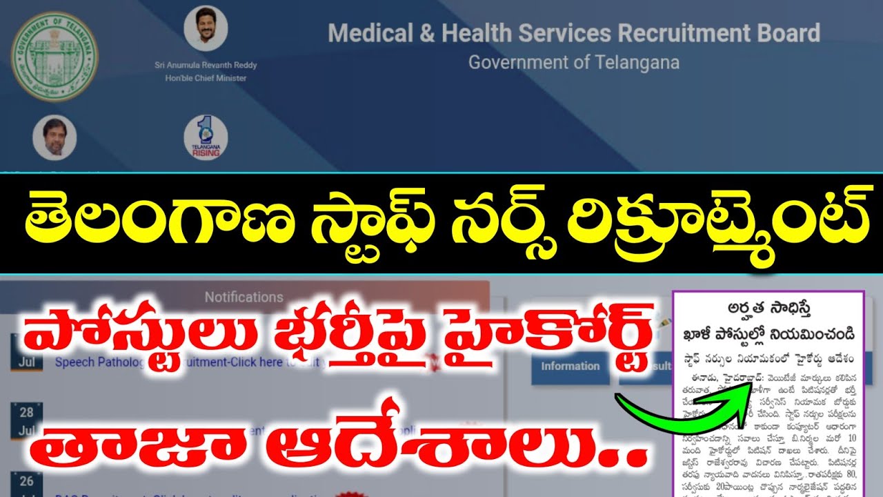 High Court orders on filling up of staff nurse posts in Telangana | Telangana Staff Nurse Recruit...