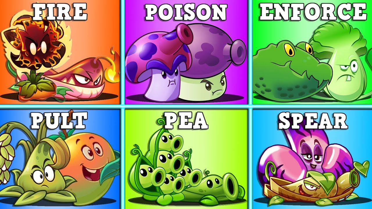 FIRE x POISON x ENFORCE x PULT x PEA x SPEAR - Who Will Win? - PvZ 2 Team Plant vs Team Plants