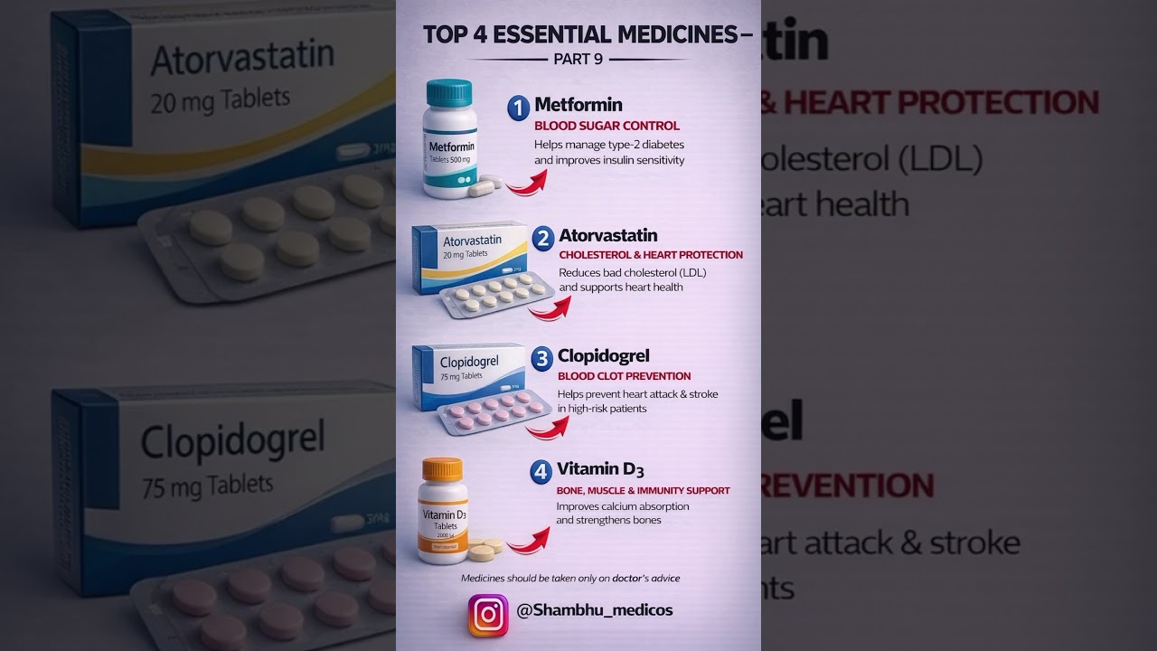 Top 4 Essential Medicines 💊 | Diabetes, Cholesterol, Heart & Bone Care | 